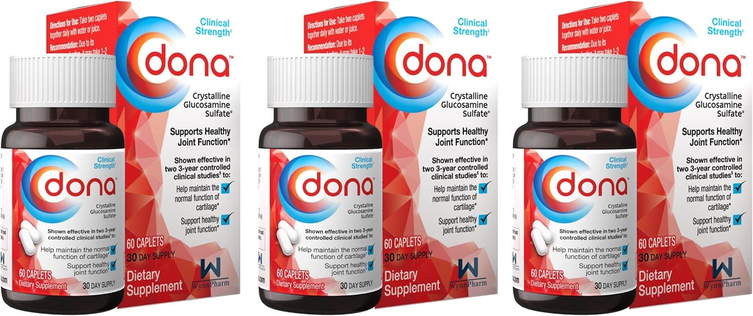 DONA Glucosamina Sulfato Cristalina en botella frontal para apoyo diario de articulaciones.