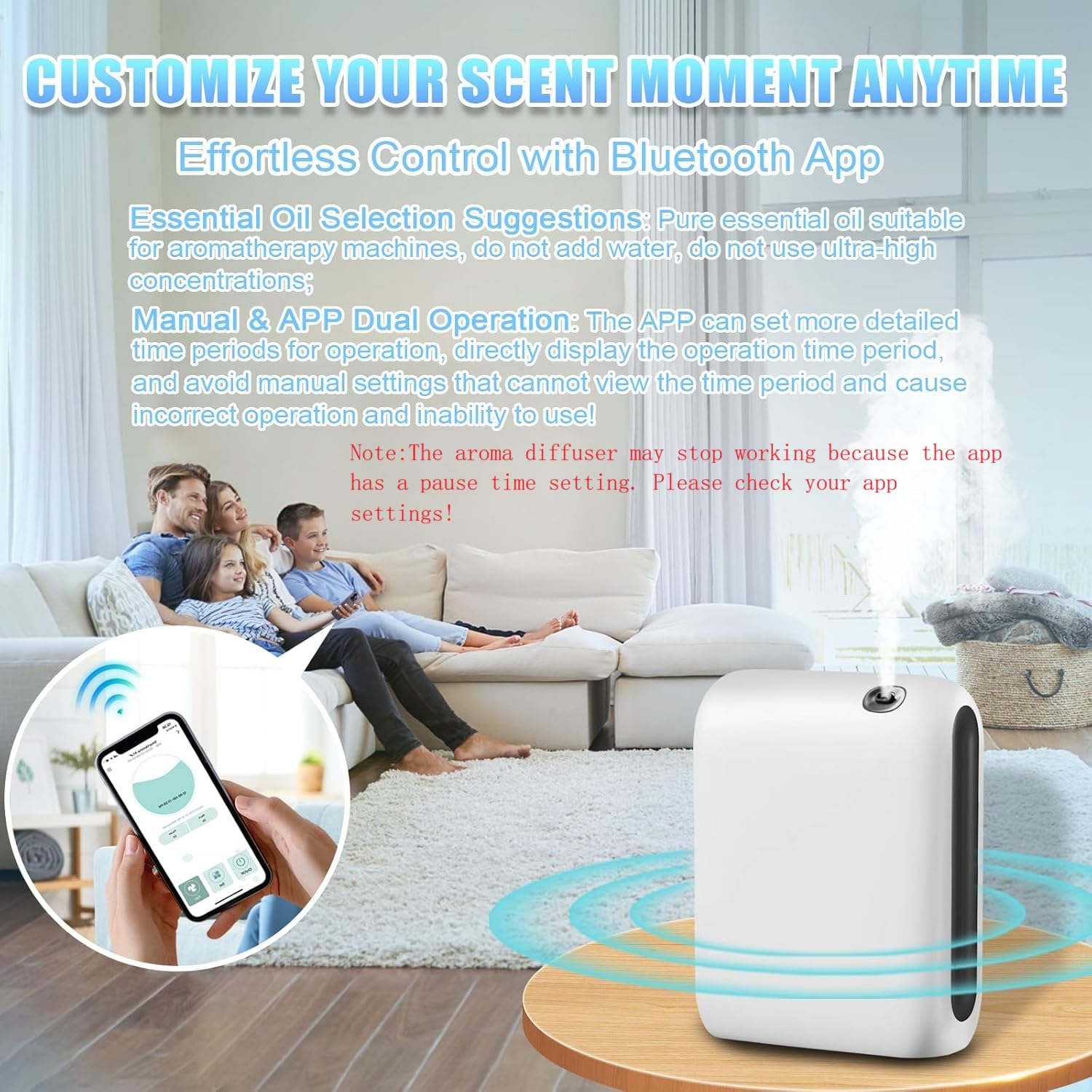 Difusor Dongzhen con app y Bluetooth para control práctico.