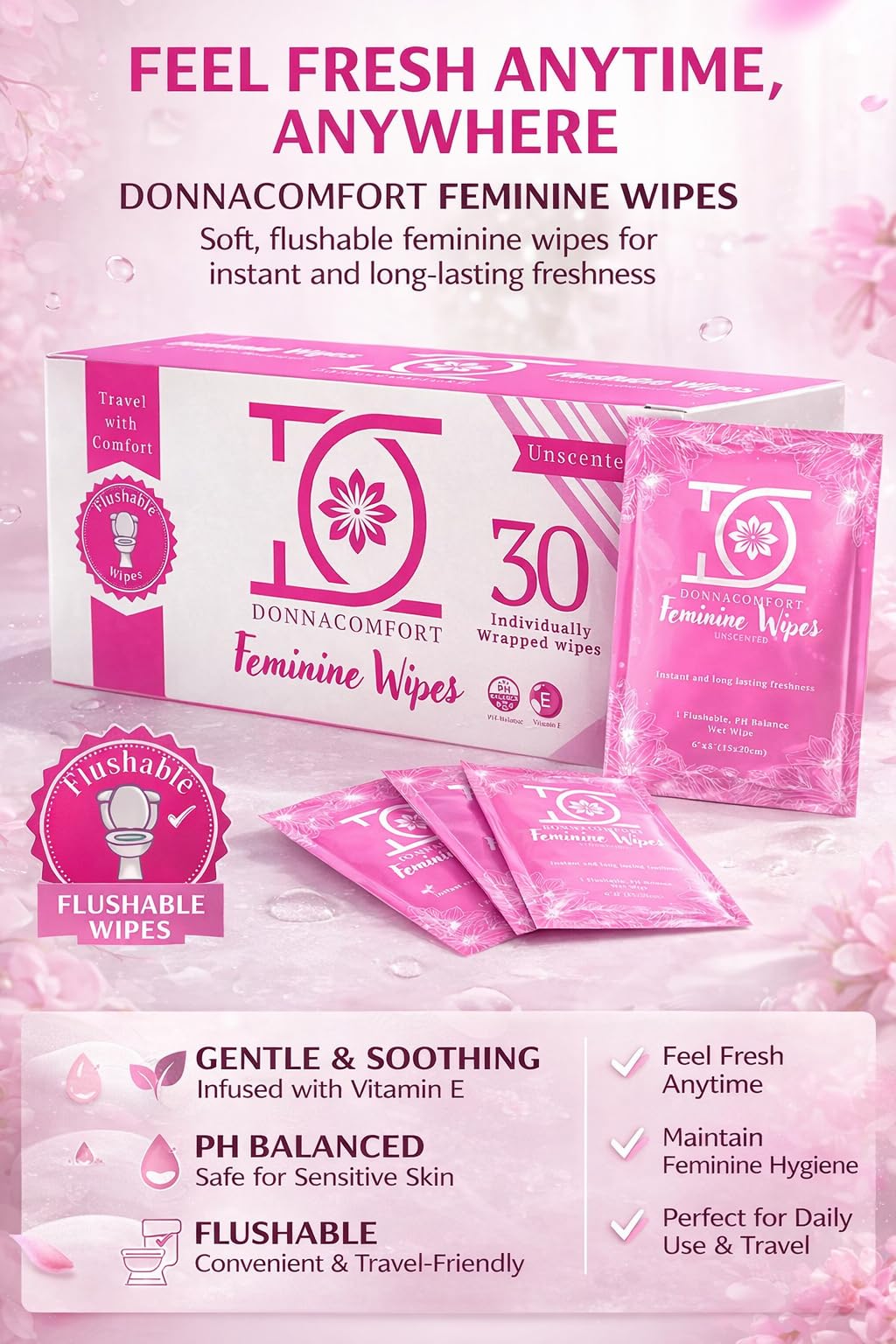 DonnaComfort toallitas femeninas aloe vera para limpieza suave y calmante