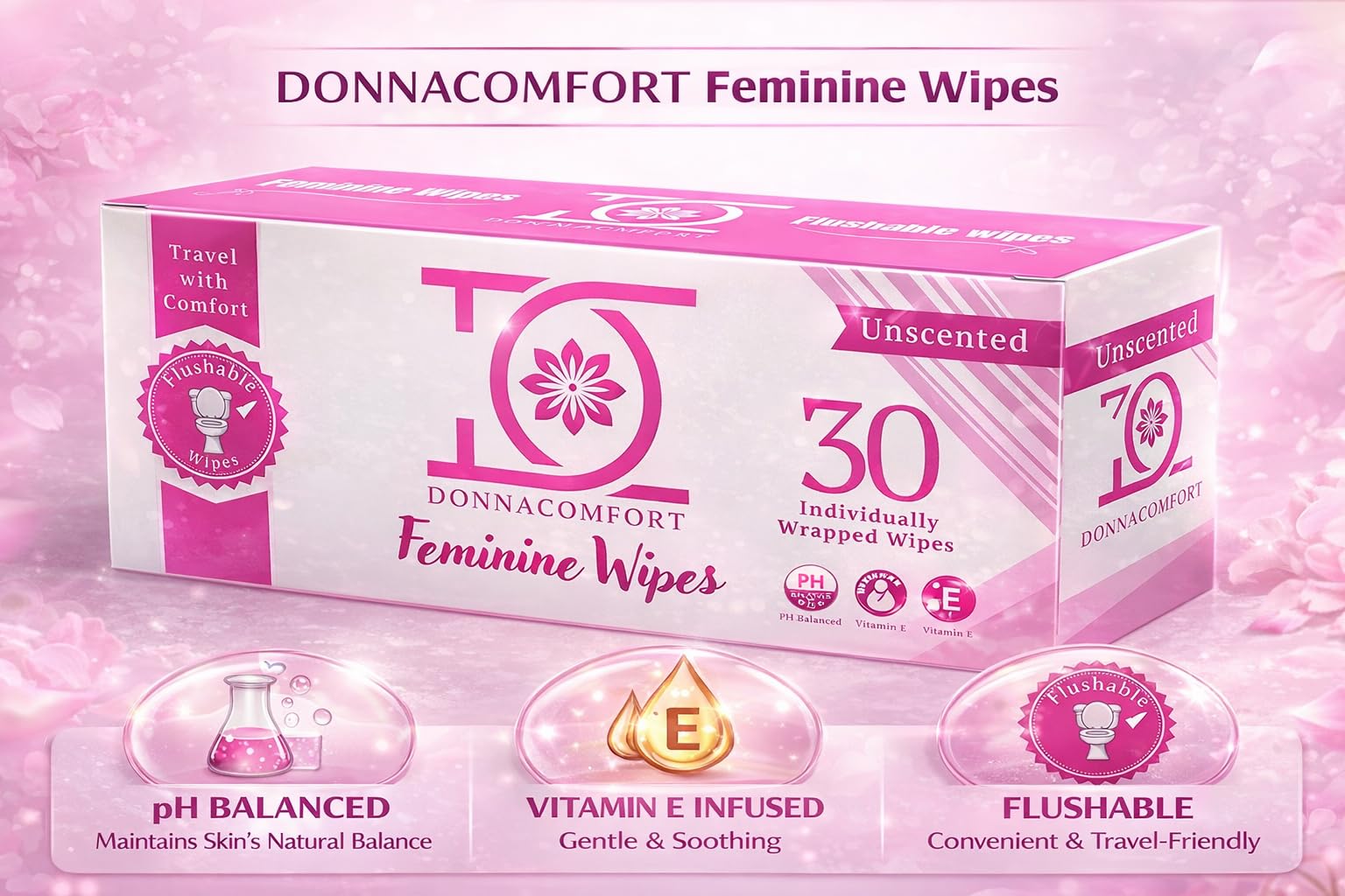 DonnaComfort toallitas femeninas vitamina E para piel sensible