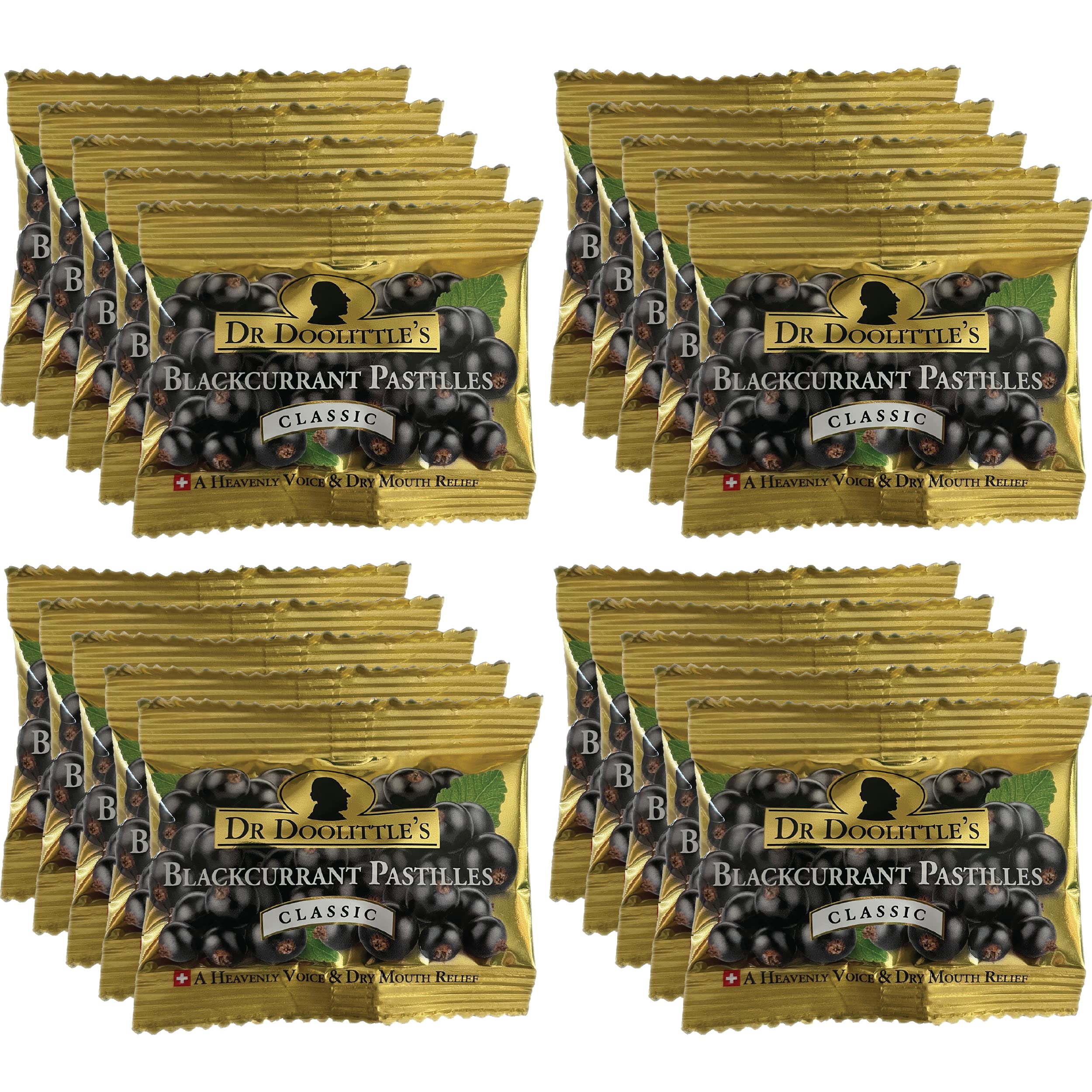 DOOLITTLE pastillas-fruta cassis para alivio suave de garganta y sabor afrutado.