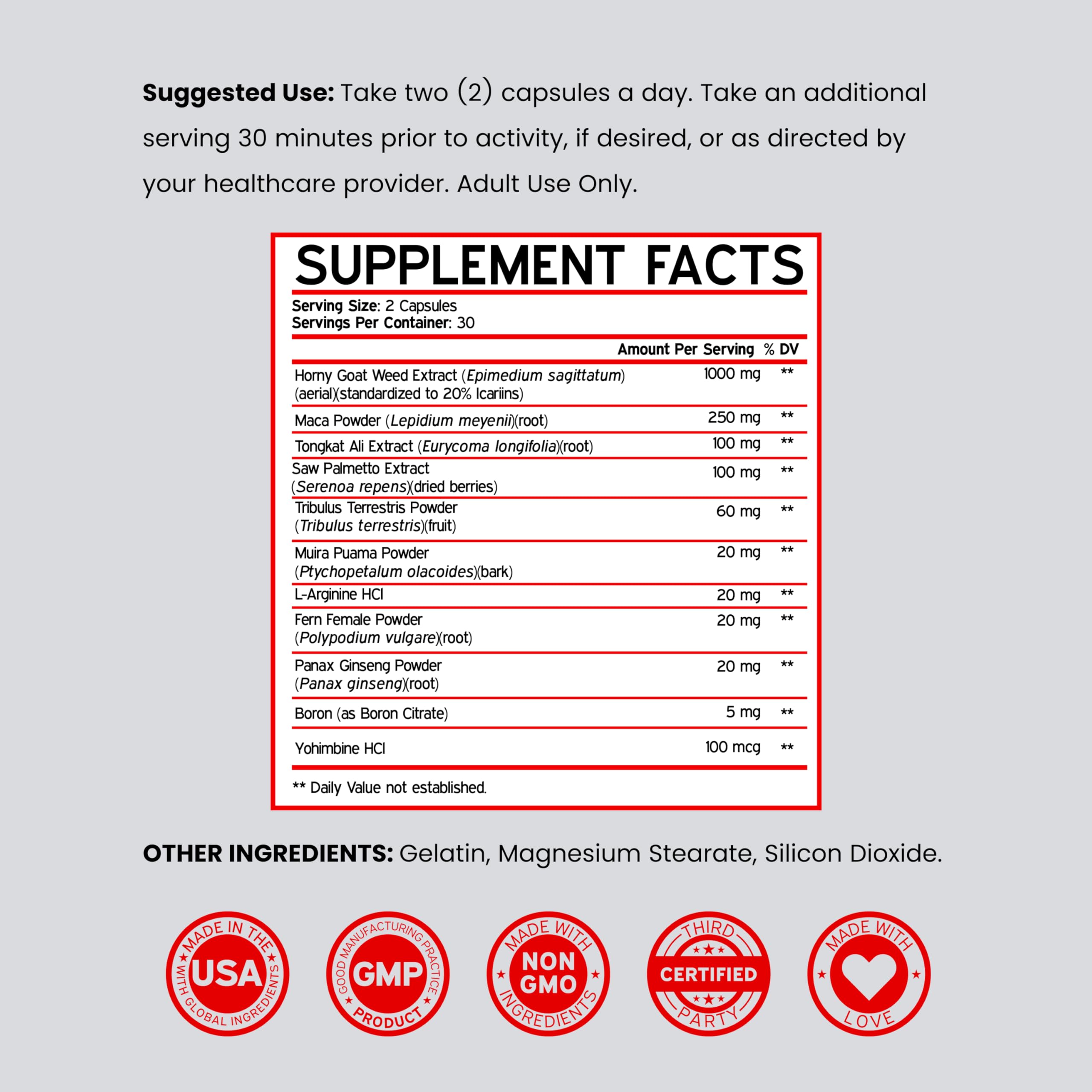 DORADO NUTRITION: composición natural con maca y ginseng para bienestar.