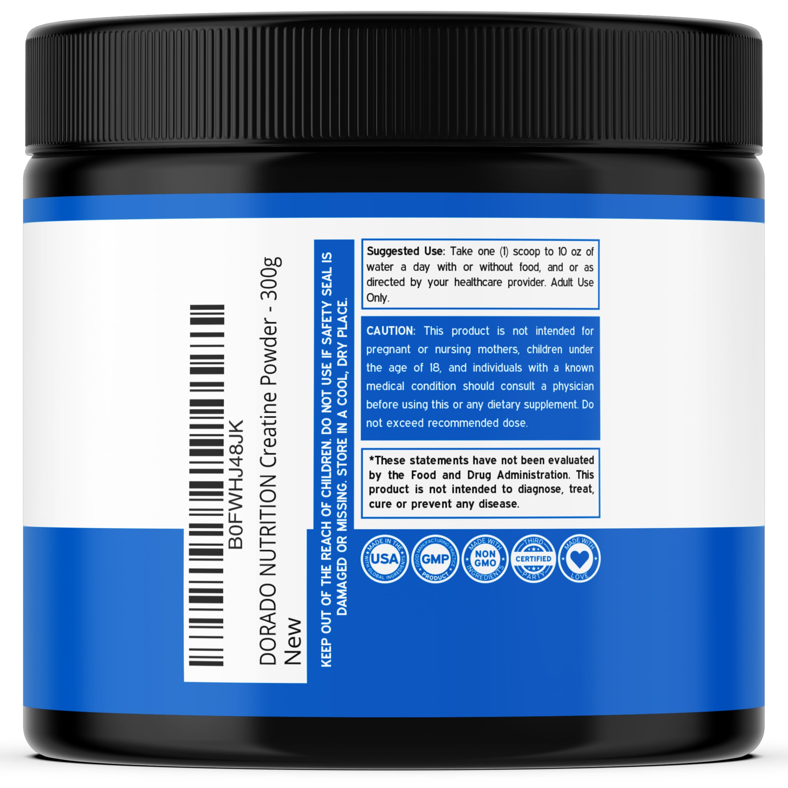 Creatina Monohidrato de Dorado Nutrition, polvo que se disuelve fácilmente en agua para entrenamientos.