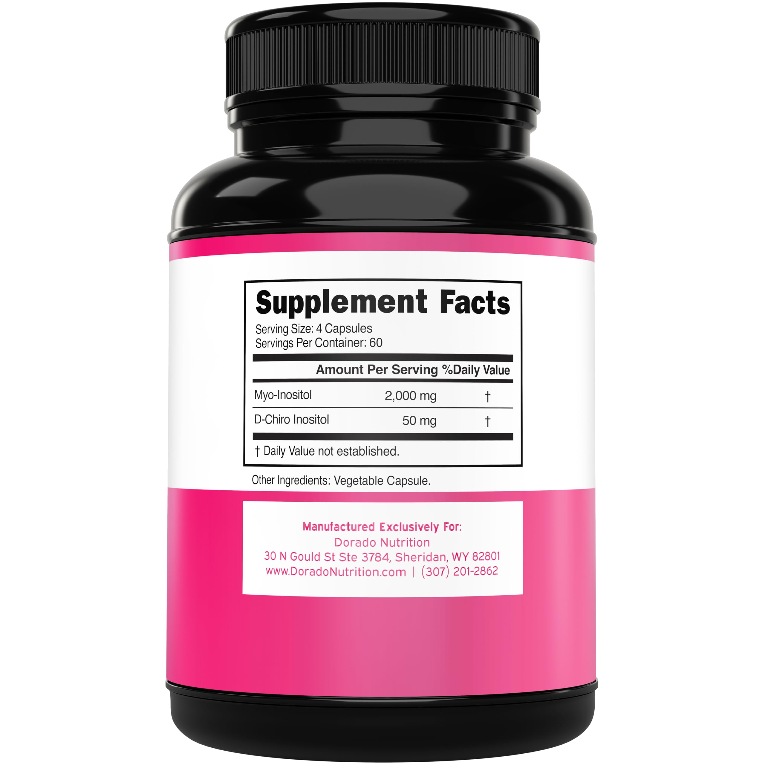 DORADO NUTRITION D-Chiro Inositol, cápsulas por porción para apoyar el equilibrio hormonal.