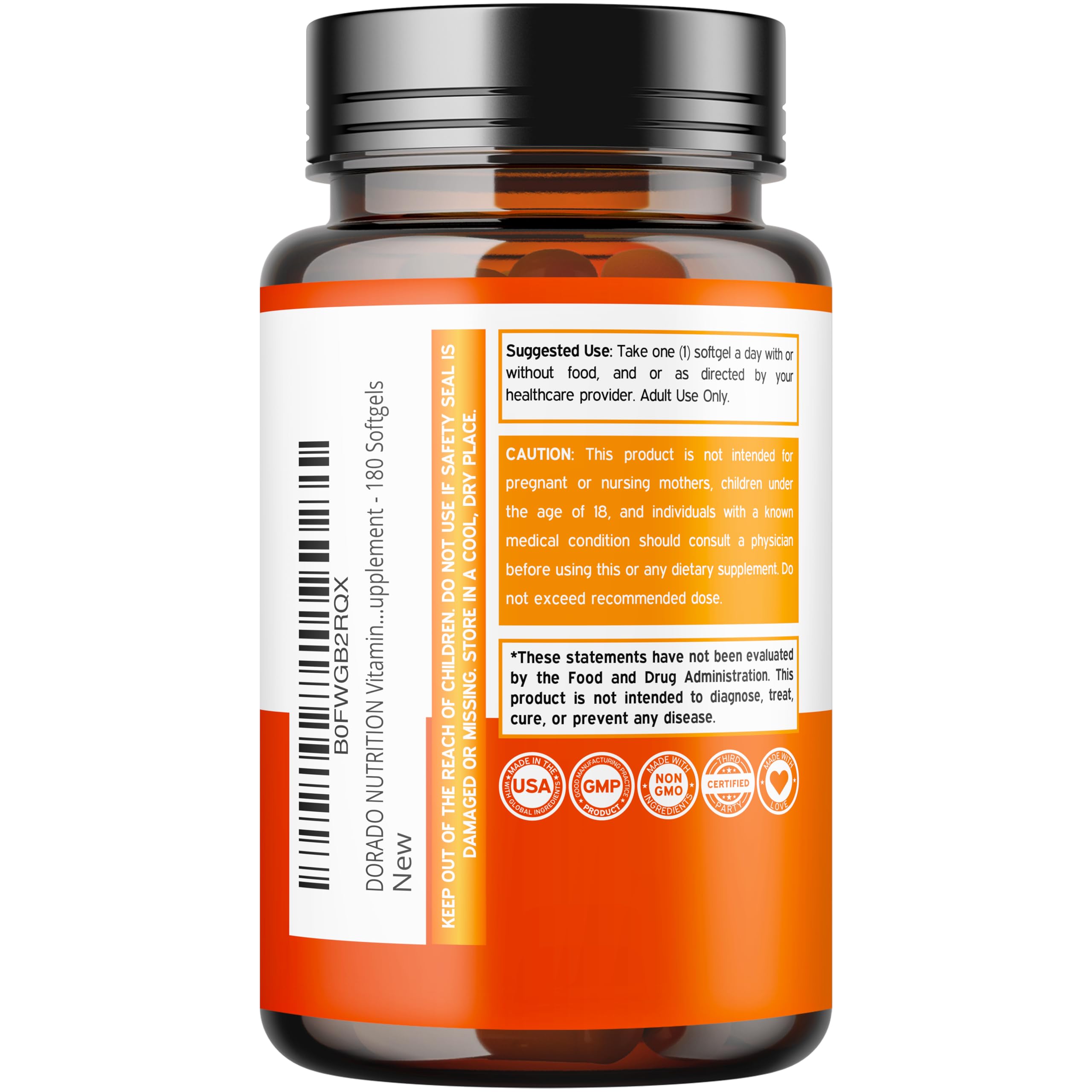 Etiqueta Dorado Nutrition D3 K2 con dosis diaria visible.