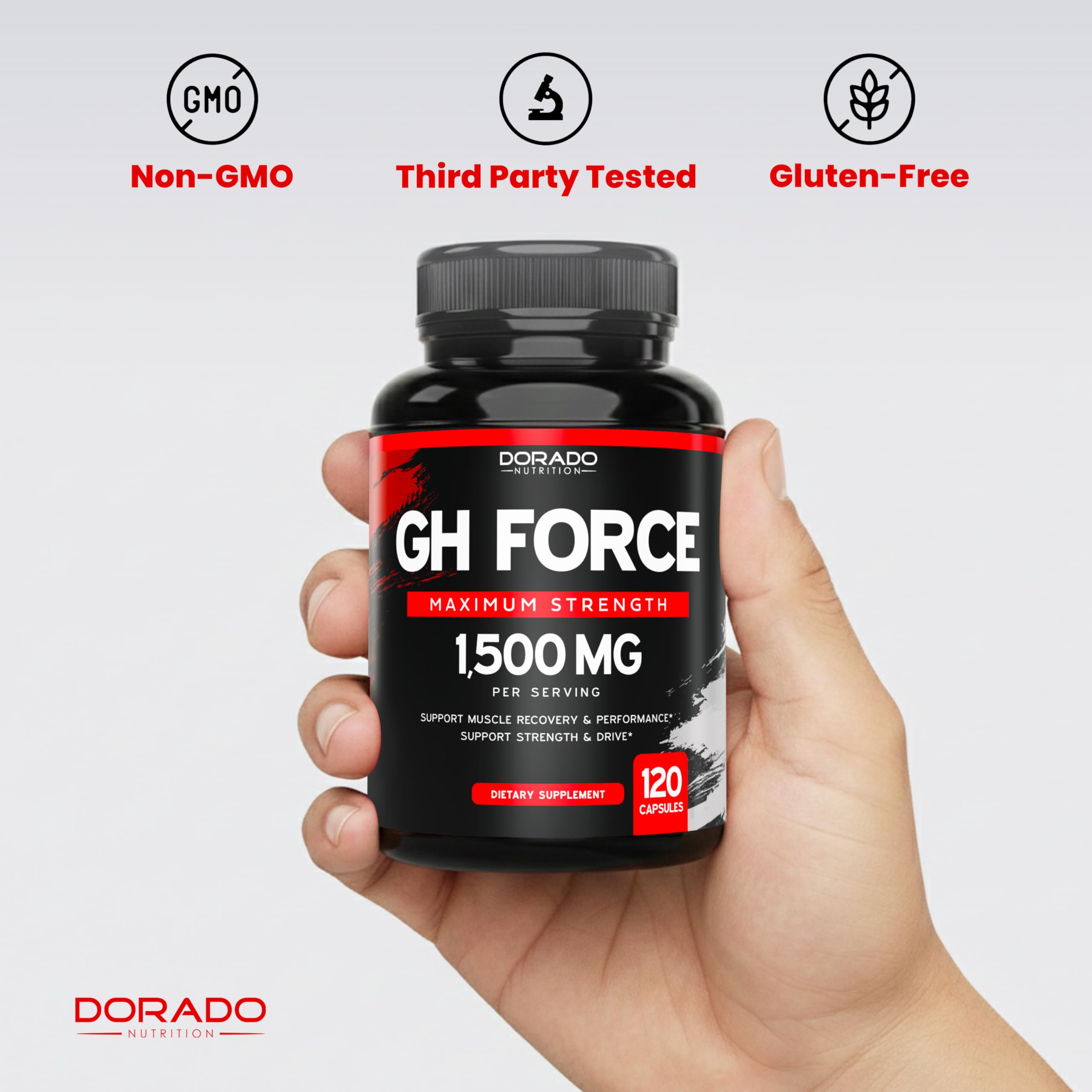 DORADO NUTRITION HGH: envase de 120 cápsulas para uso diario.