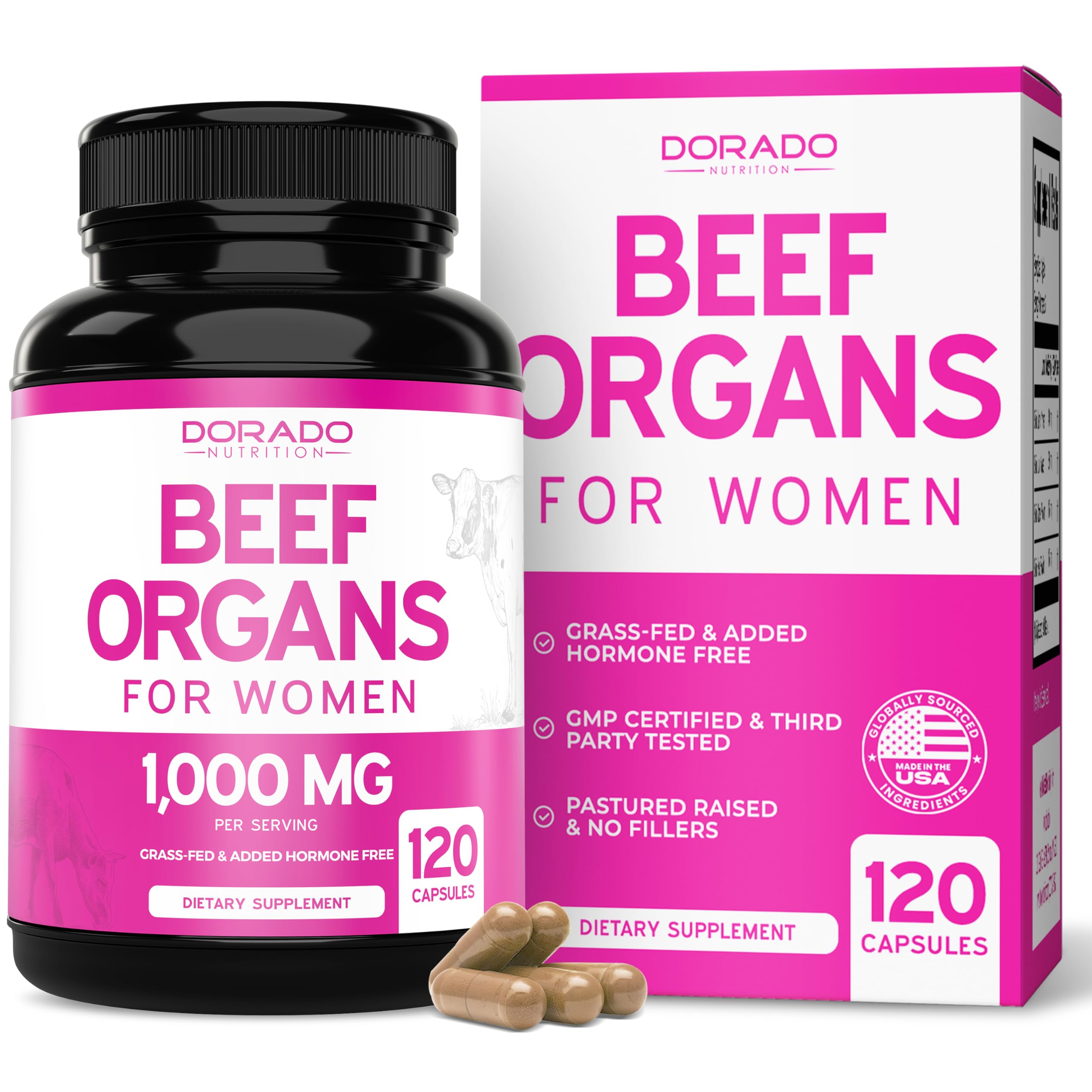 DORADO NUTRITION Hígado de vaca para mujer, apoyo a la energía diaria.
