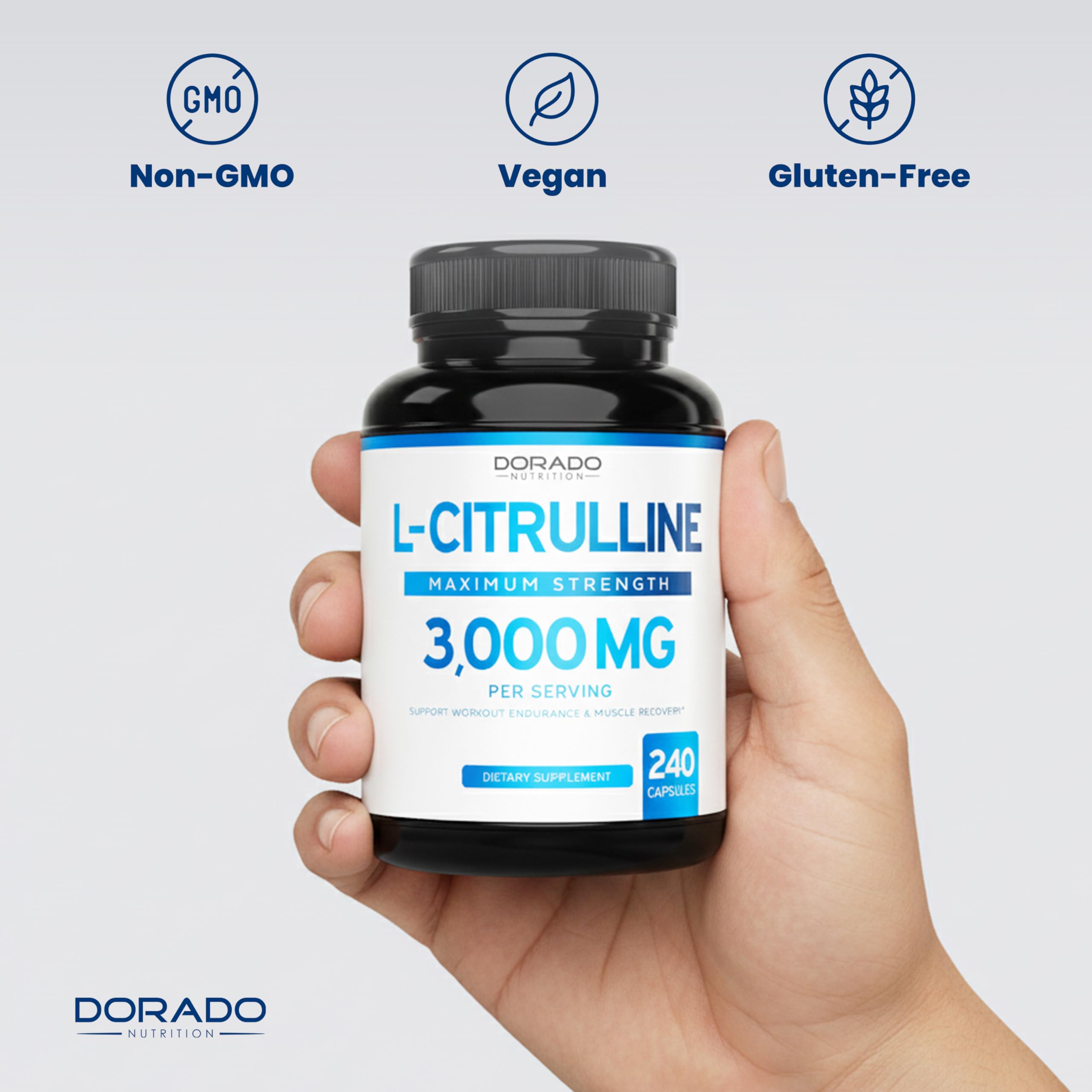 Dorado Nutrition L Citrulline 3000mg, cápsulas fáciles de tragar.