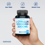 Dorado Nutrition L Citrulline 3000mg, cápsulas fáciles de tragar.