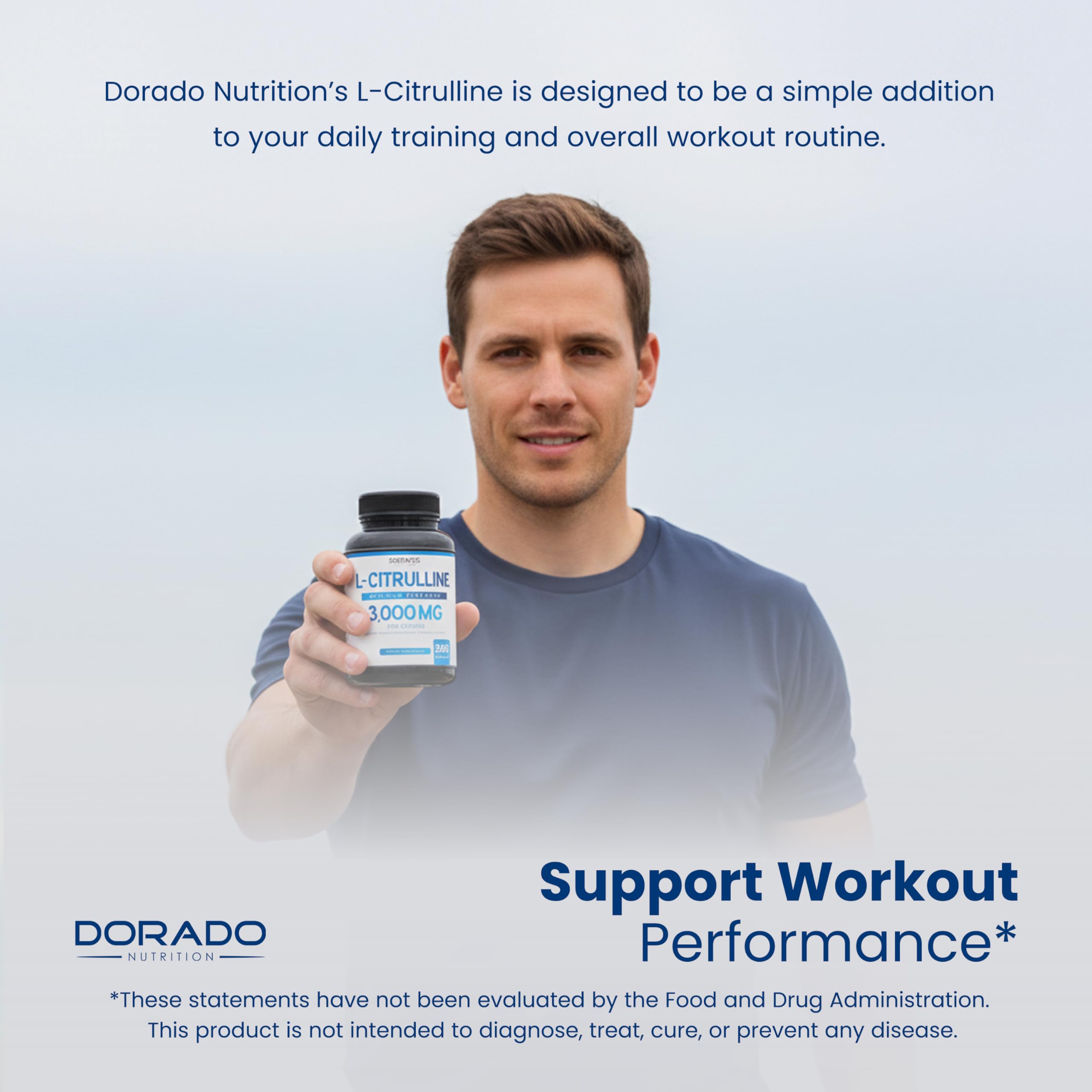 Dorado Nutrition L Citrulline en mesa de cocina, recordatorio de ingesta diaria.
