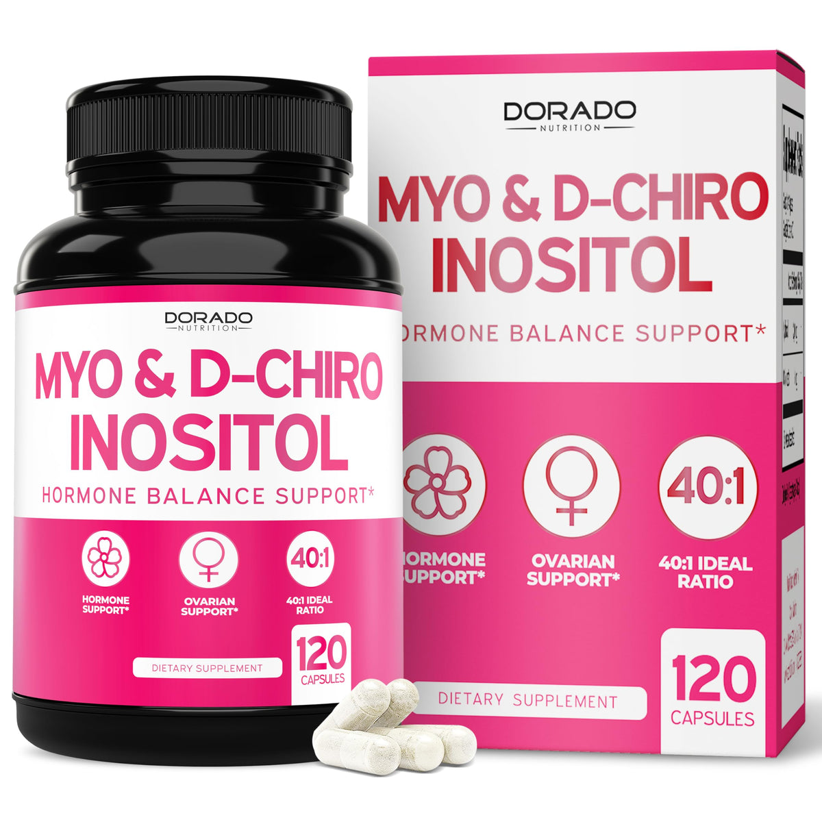 Dorado Nutrition Myo-Inositol en botella para equilibrio hormonal diario.