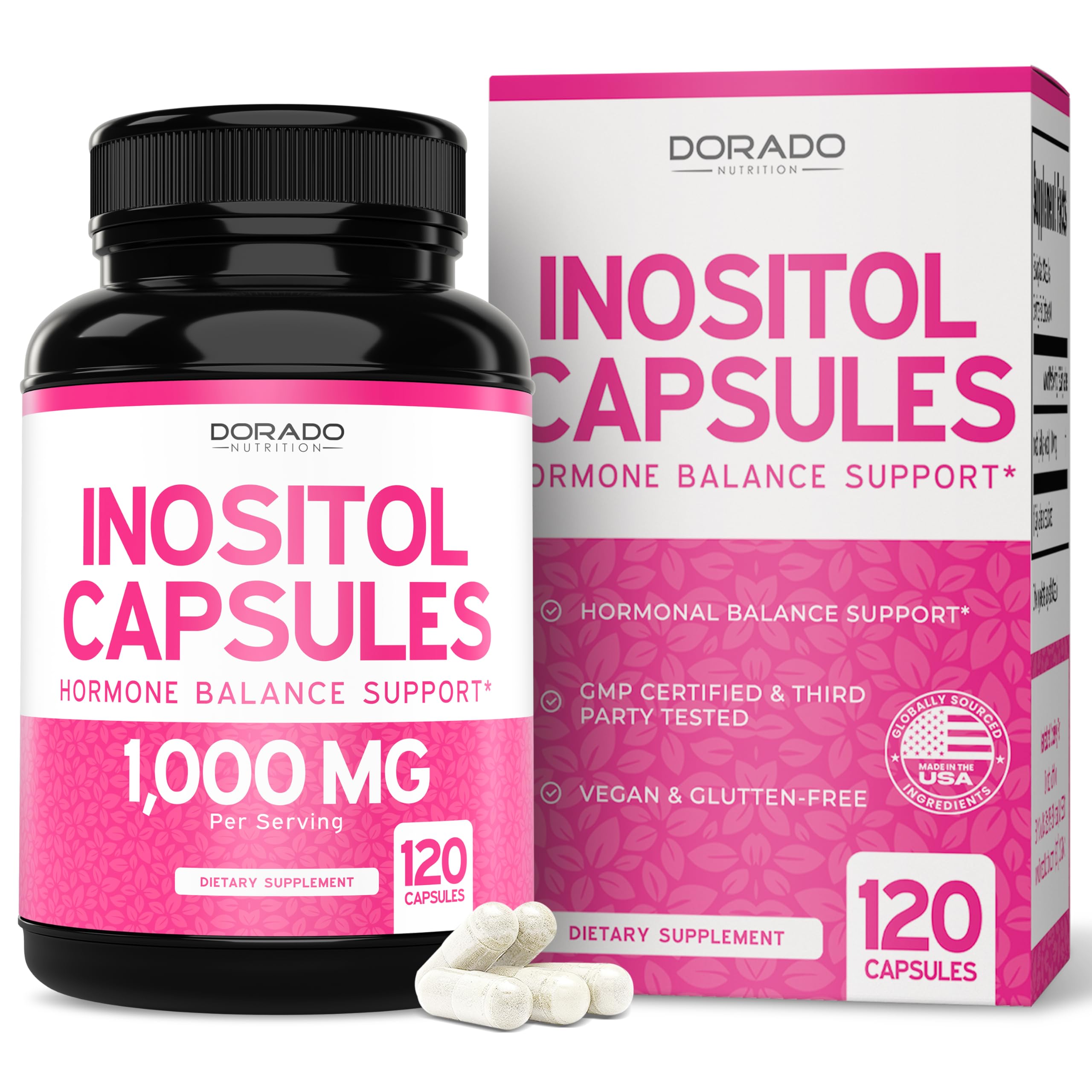 DORADO NUTRITION Myo-Inositol cápsulas en botella, apoyo diario al equilibrio hormonal
