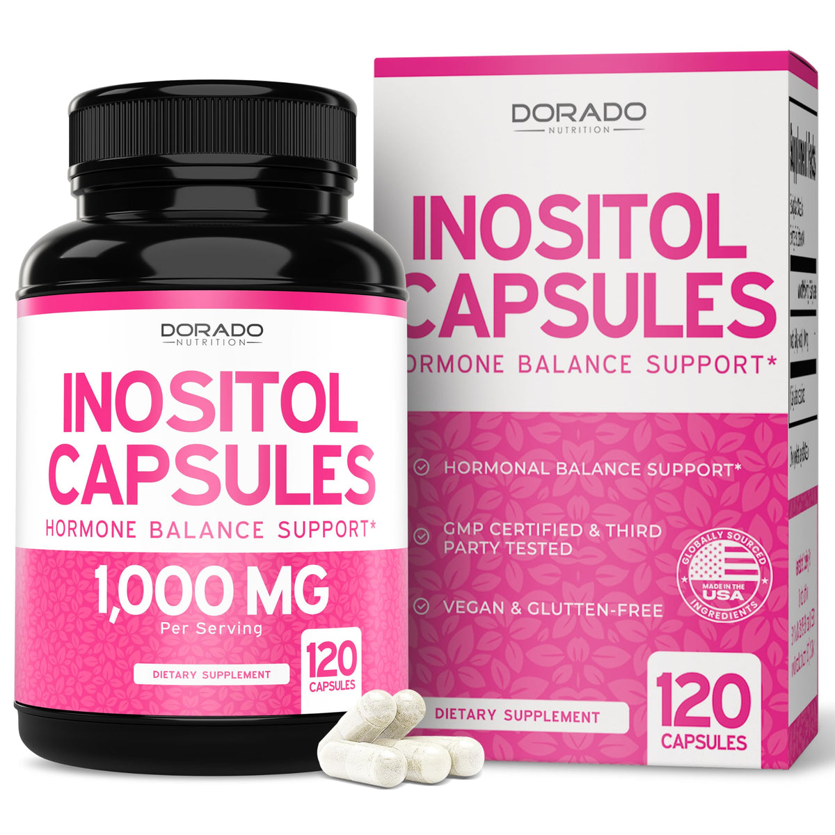DORADO NUTRITION Myo-Inositol cápsulas en botella, apoyo diario al equilibrio hormonal