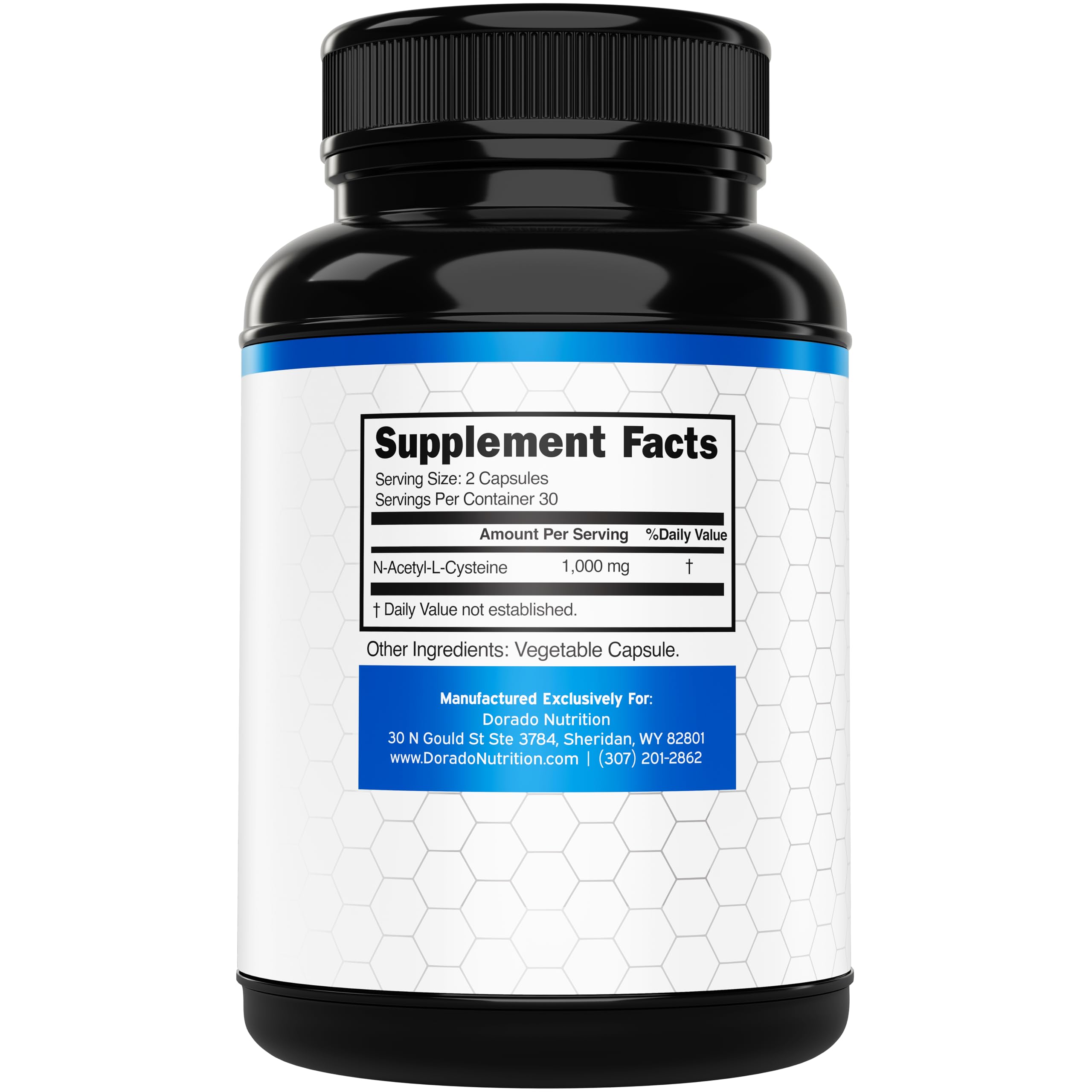 Dorado Nutrition NAC Cápsulas 1000mg: primer plano de cápsulas para dosis diaria.