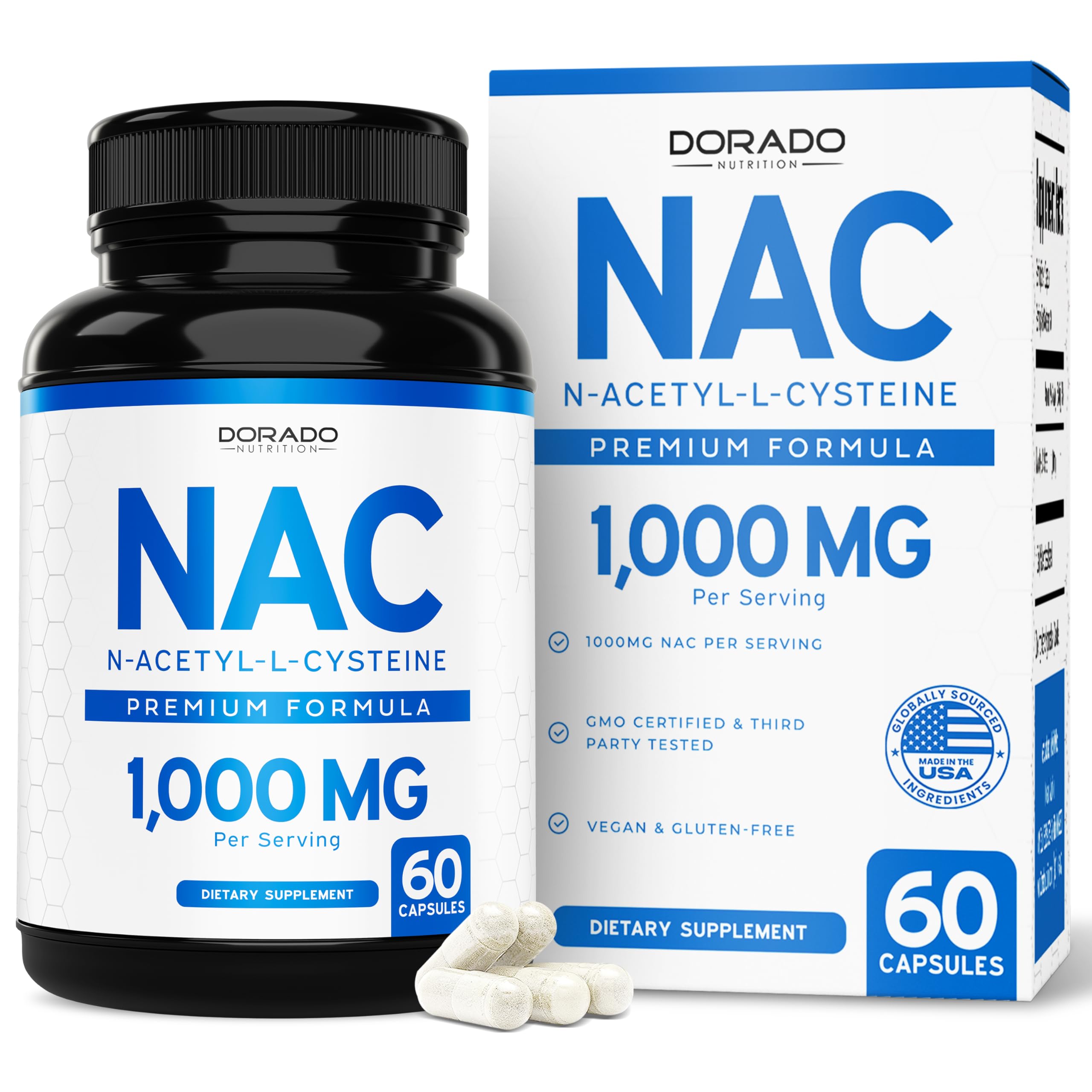Dorado Nutrition NAC Suplemento: bote frontal, soporte diario del sistema inmune.