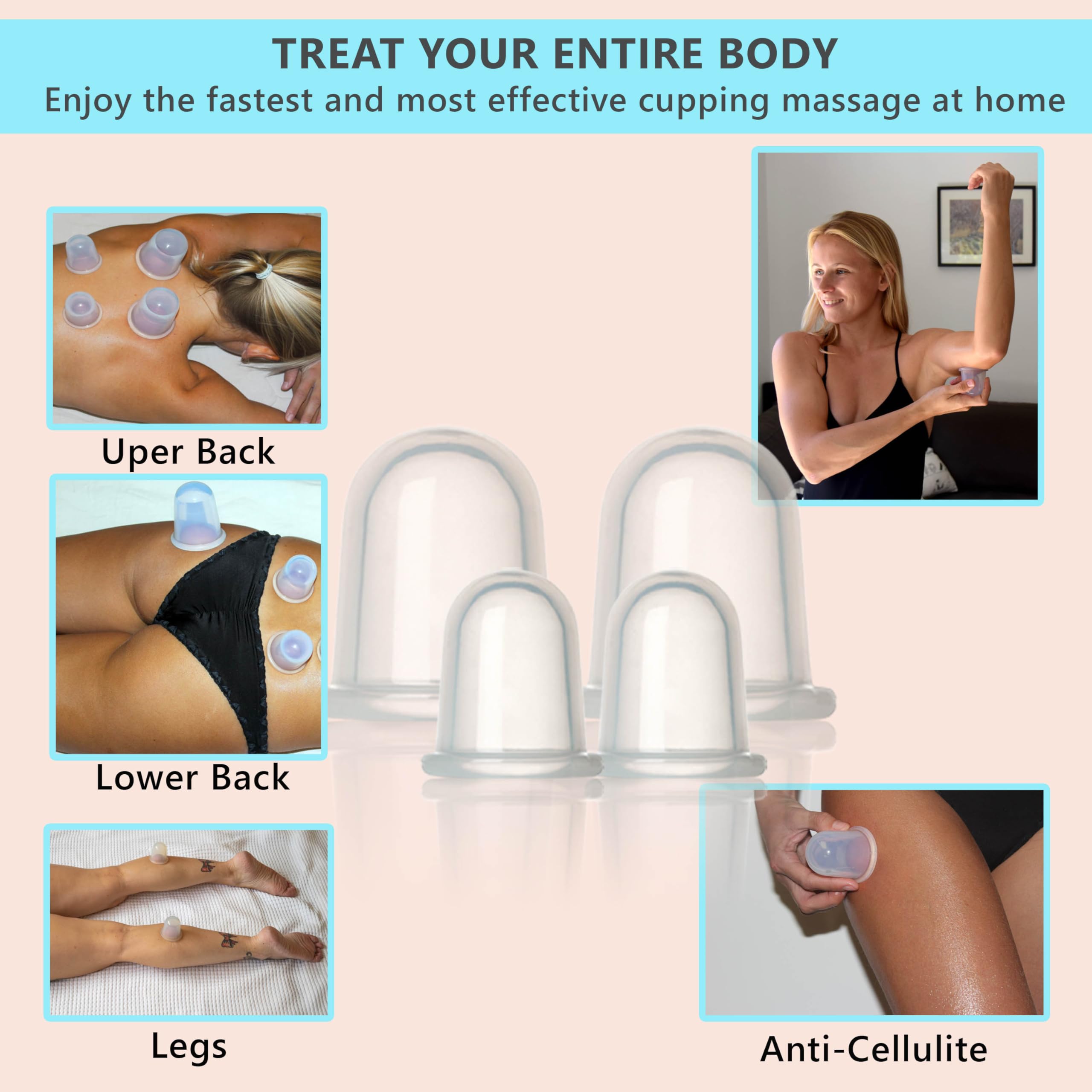 DoSensePro ventosas de silicona XL, detalle de succión suave para recuperación muscular.