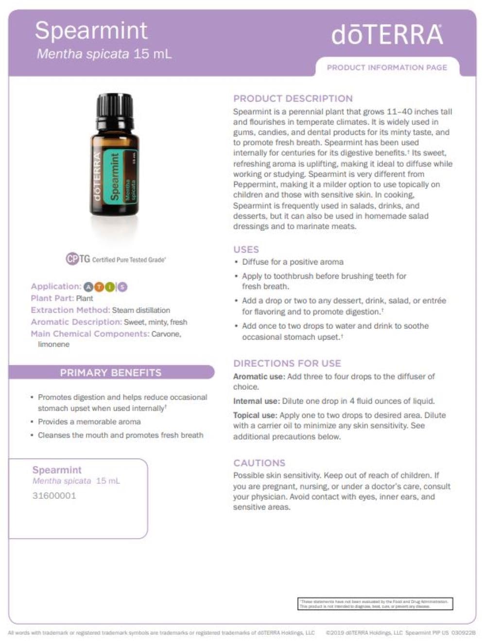 doTERRA Menta Verde aceite esencial, añadir a bebidas para sabor refrescante