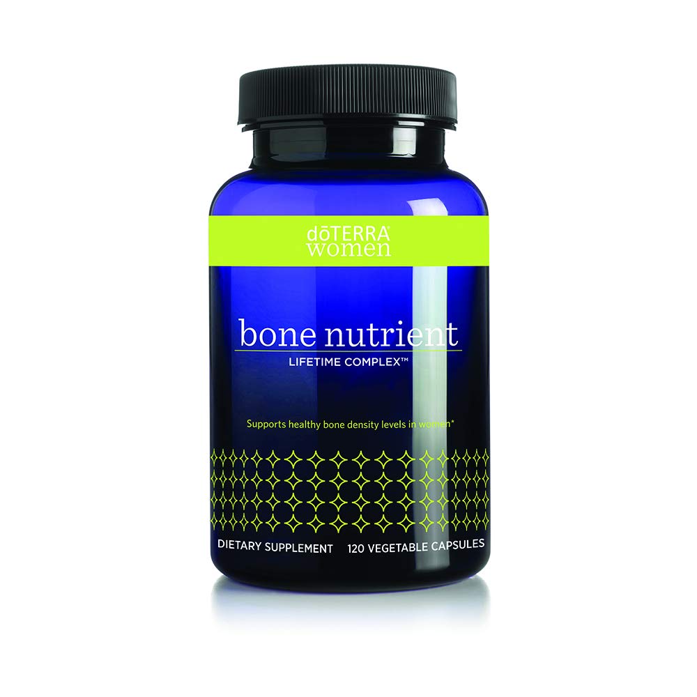 doTERRA Mujeres Nutriente Óseo, botella volcada, posible apoyo a la salud ósea diaria.