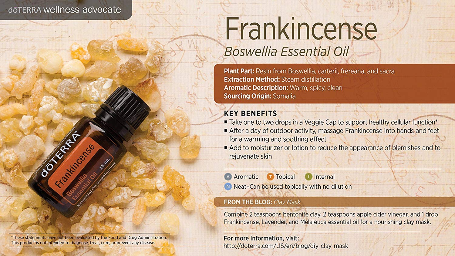 doTERRA incienso uso en piel para cuidado diario.
