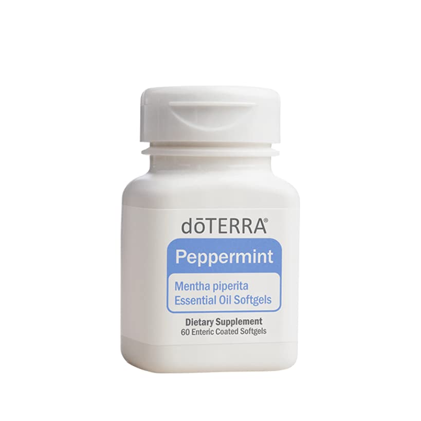 doTERRA Peppermint Softgels, cápsulas para aliviar malestar estomacal tras comidas.