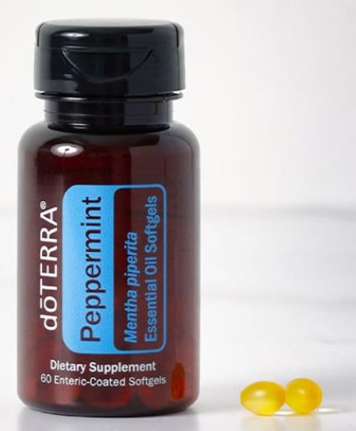 doTERRA Peppermint Softgels, etiqueta clara, apoyo suave para el aliento.