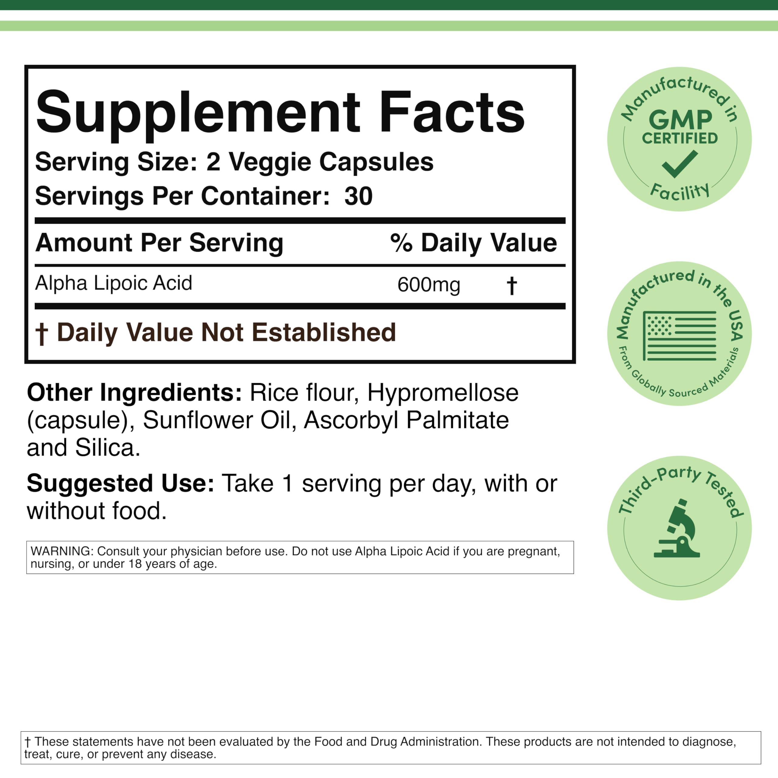 Double Wood Alpha Lipoic Acid caja externa con diseño sobrio