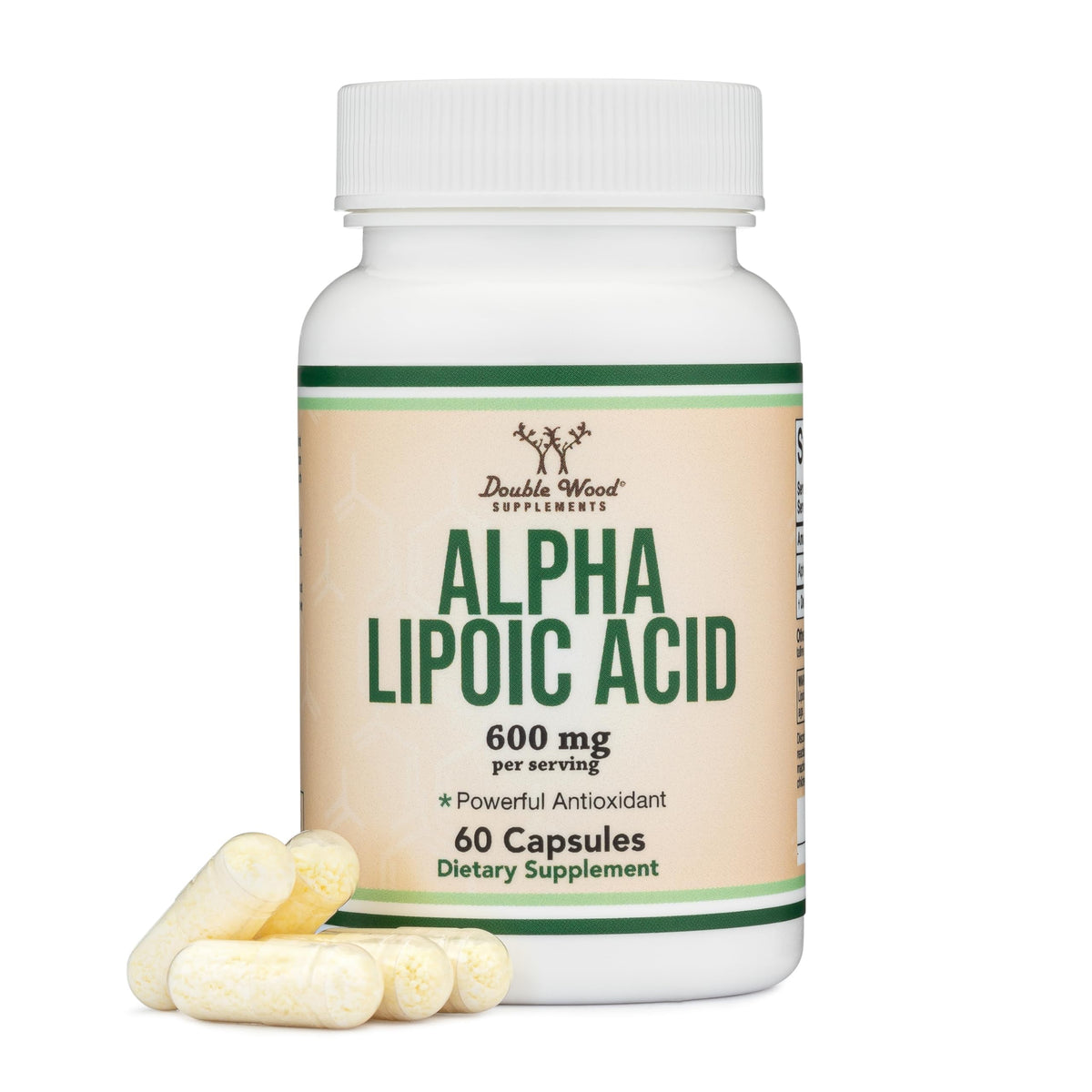 Double Wood Alpha Lipoic Acid cápsulas de 600 mg para soporte de energía celular
