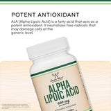 Double Wood Alpha Lipoic Acid etiqueta legible que resalta la calidad