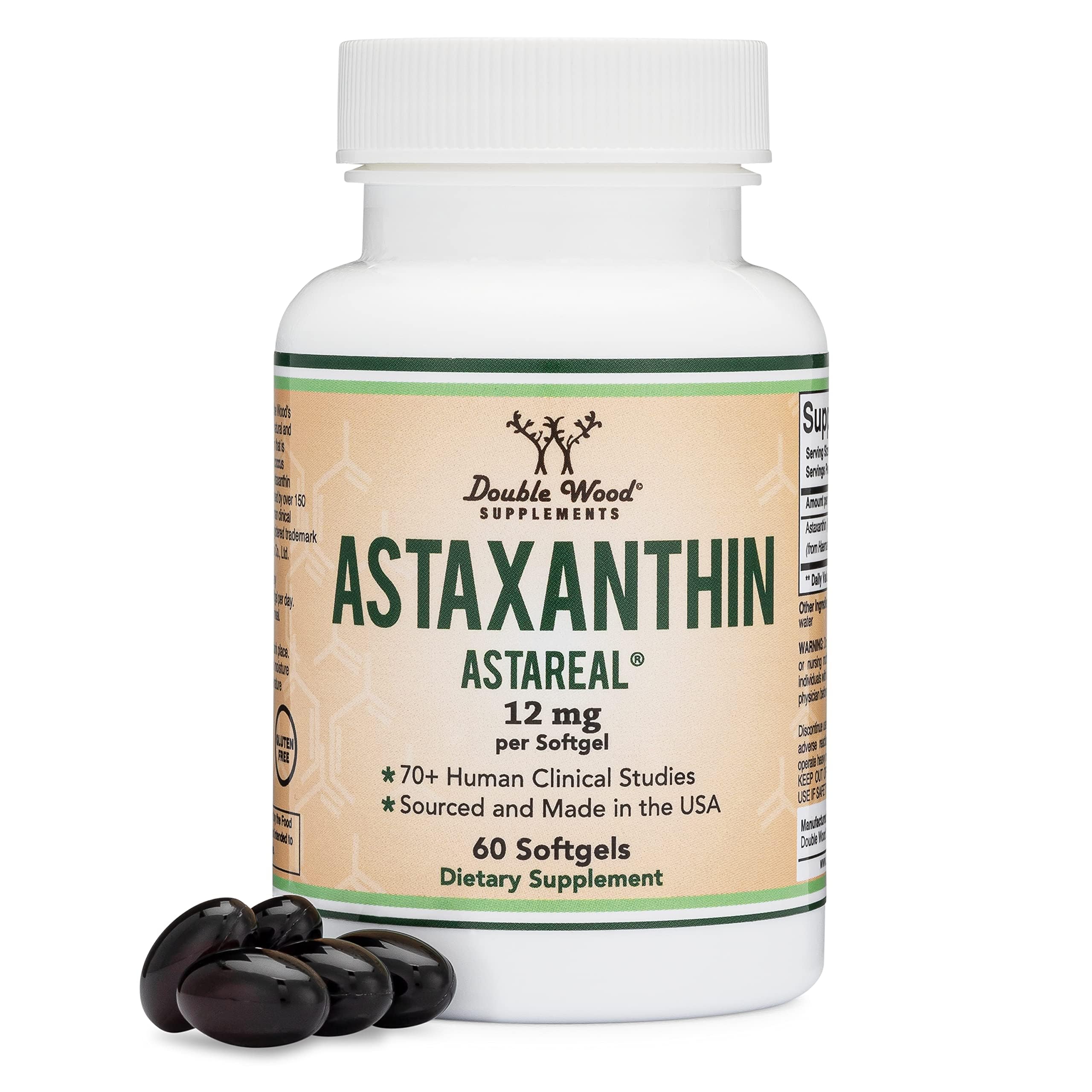 Double Wood Astaxantina cápsulas 12 mg, posible apoyo al bienestar diario.