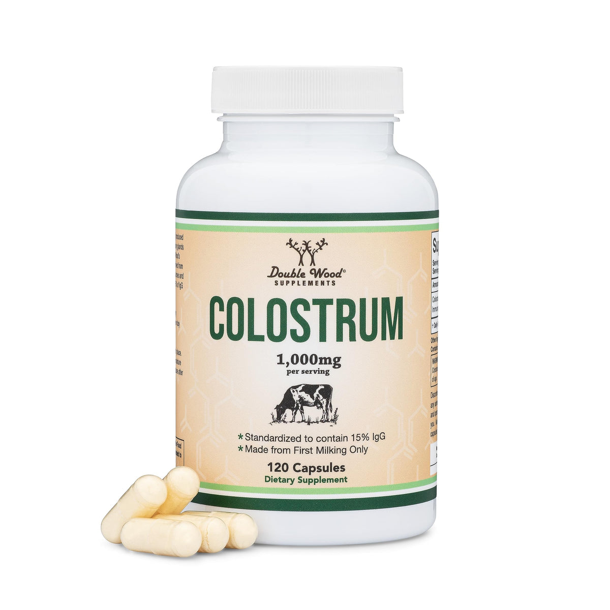 Double Wood Colostrum cápsulas 1000 mg para apoyo inmunitario diario