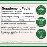 Double Wood D-Mannose 500 mg, cápsulas en primer plano, muestra el formato de dosis