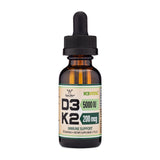 Double Wood Vitamin D3 K2 en gotas sobre botella, mejora absorción y balance de calcio.