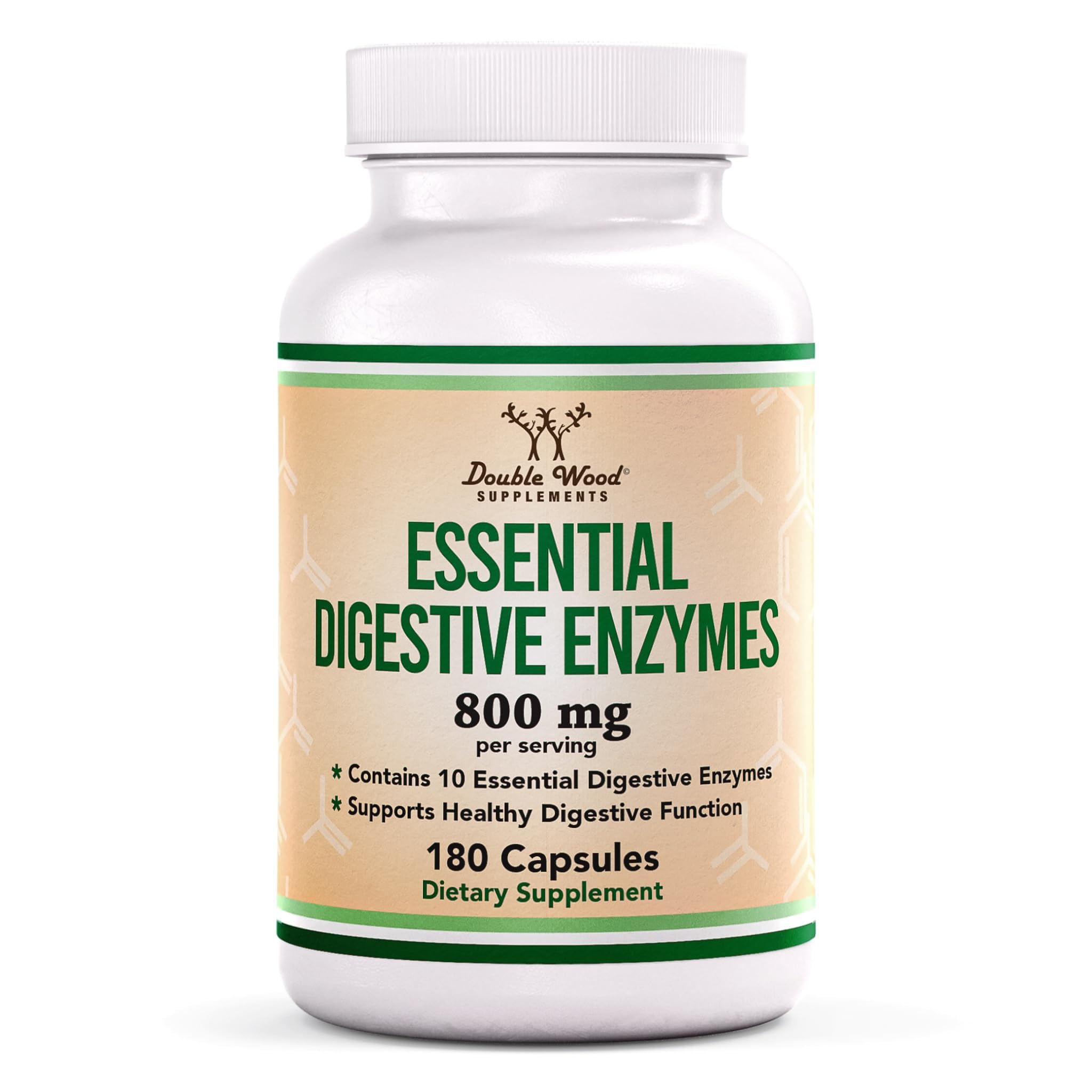 Botella de Double Wood Enzimas Digestivas 800 mg, para apoyo general de la digestión.