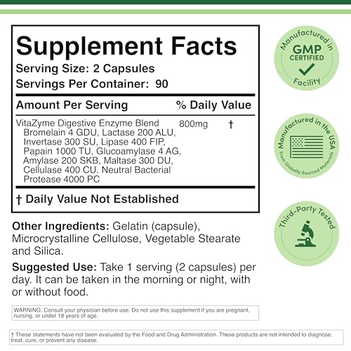 Cápsulas de Double Wood Enzimas Digestivas 800 mg, útiles para comidas copiosas.