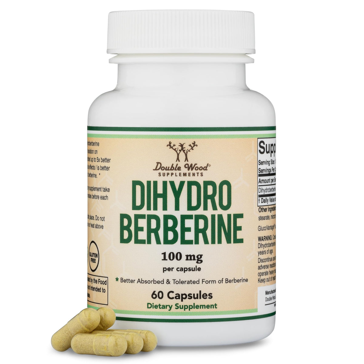 Double Wood Dihidroberberina cápsulas de 100 mg con posible absorción superior para el metabolismo.