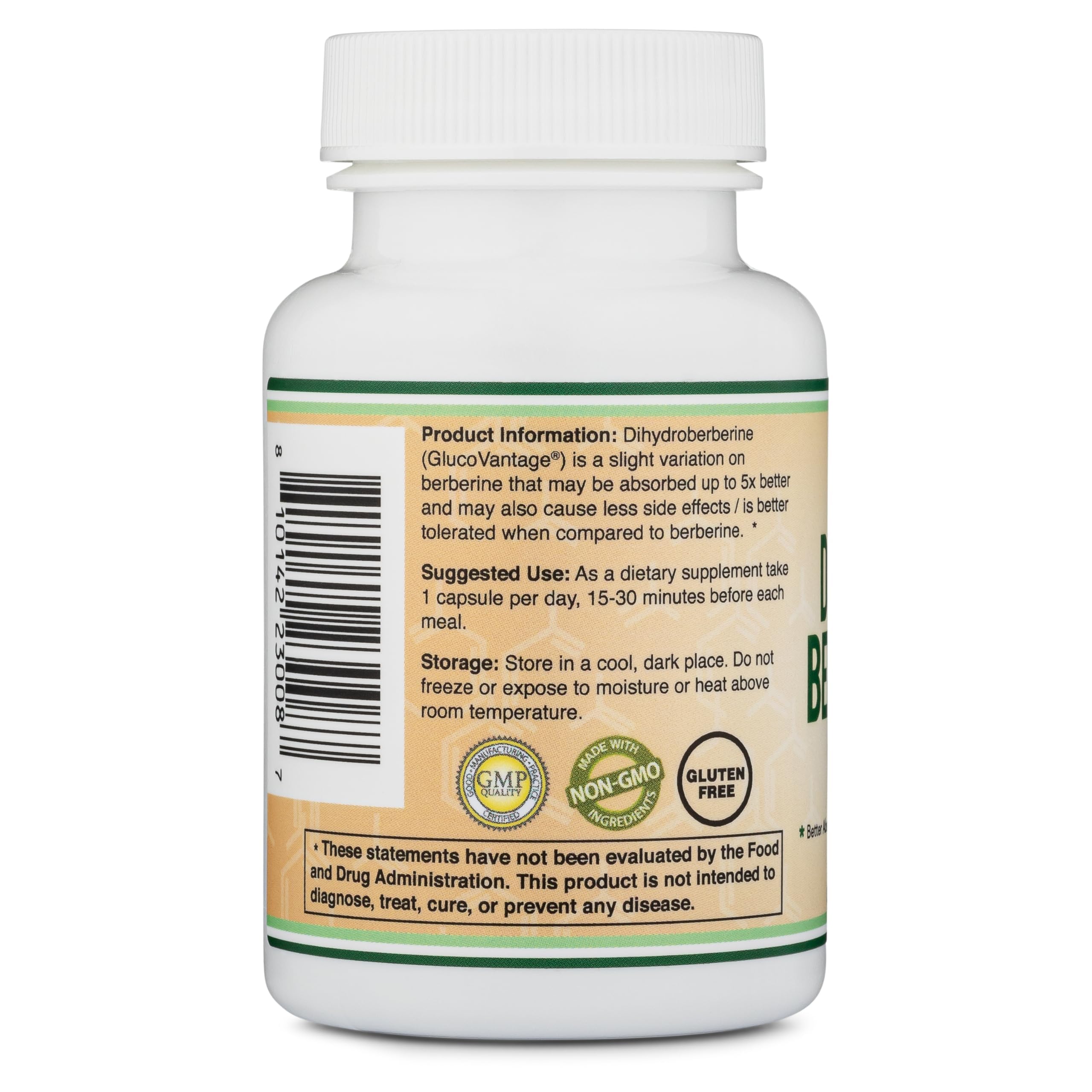 Double Wood Dihidroberberberina vegano sin gluten, apto para diversas dietas.