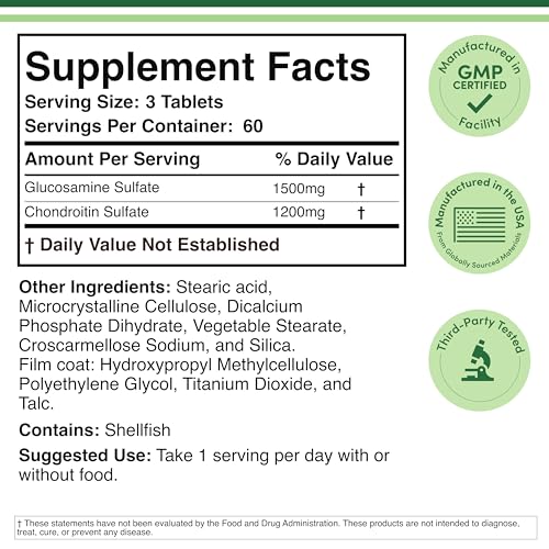 Double Wood Glucosamina Condroitina: botella con 180 tabletas para uso diario.
