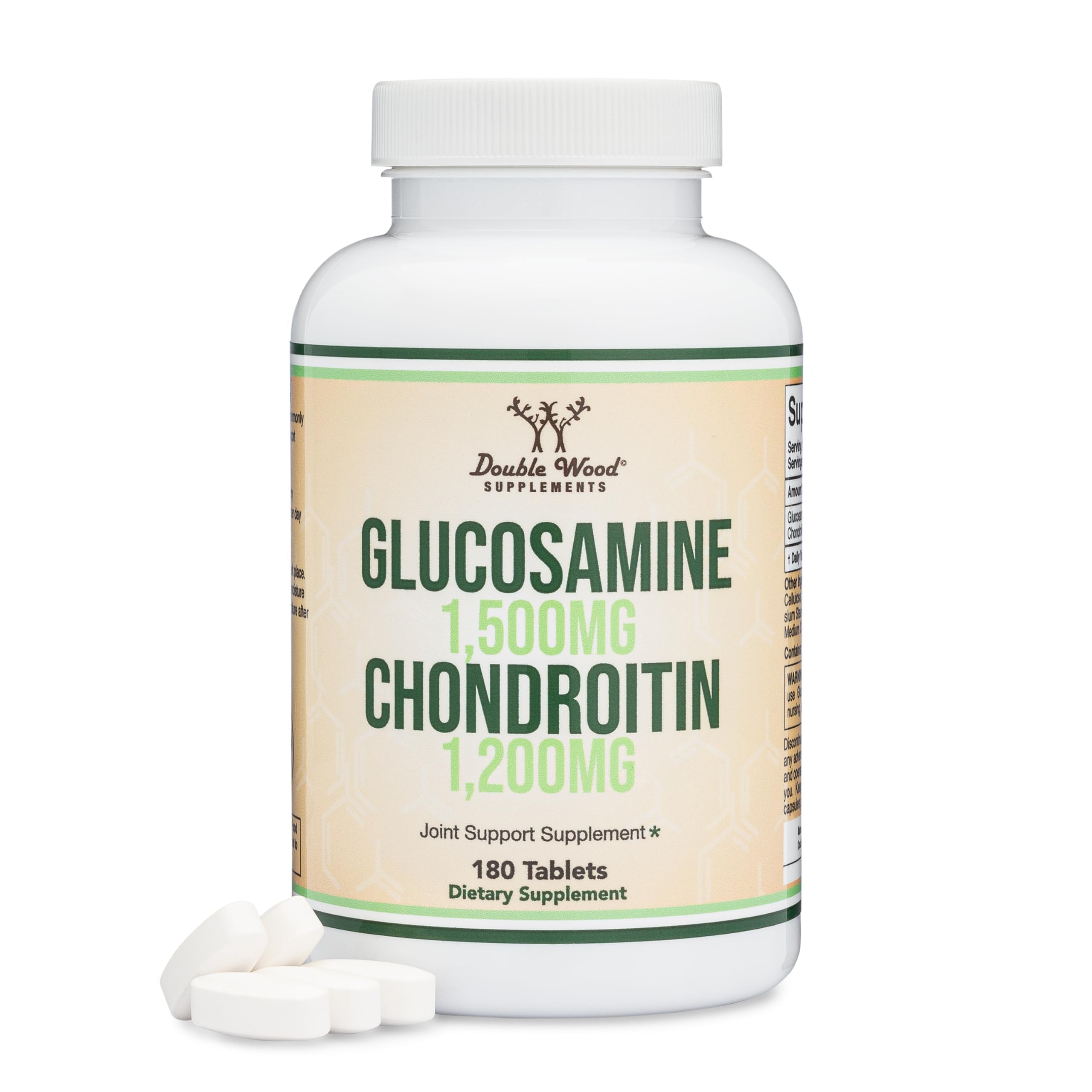 Double Wood Glucosamina Condroitina: tabletas 180 en caja para apoyo articular.