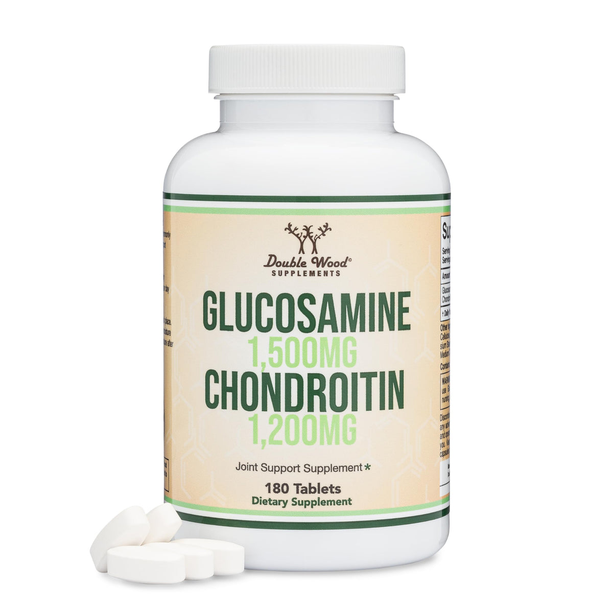 Double Wood Glucosamina Condroitina: tabletas 180 en caja para apoyo articular.