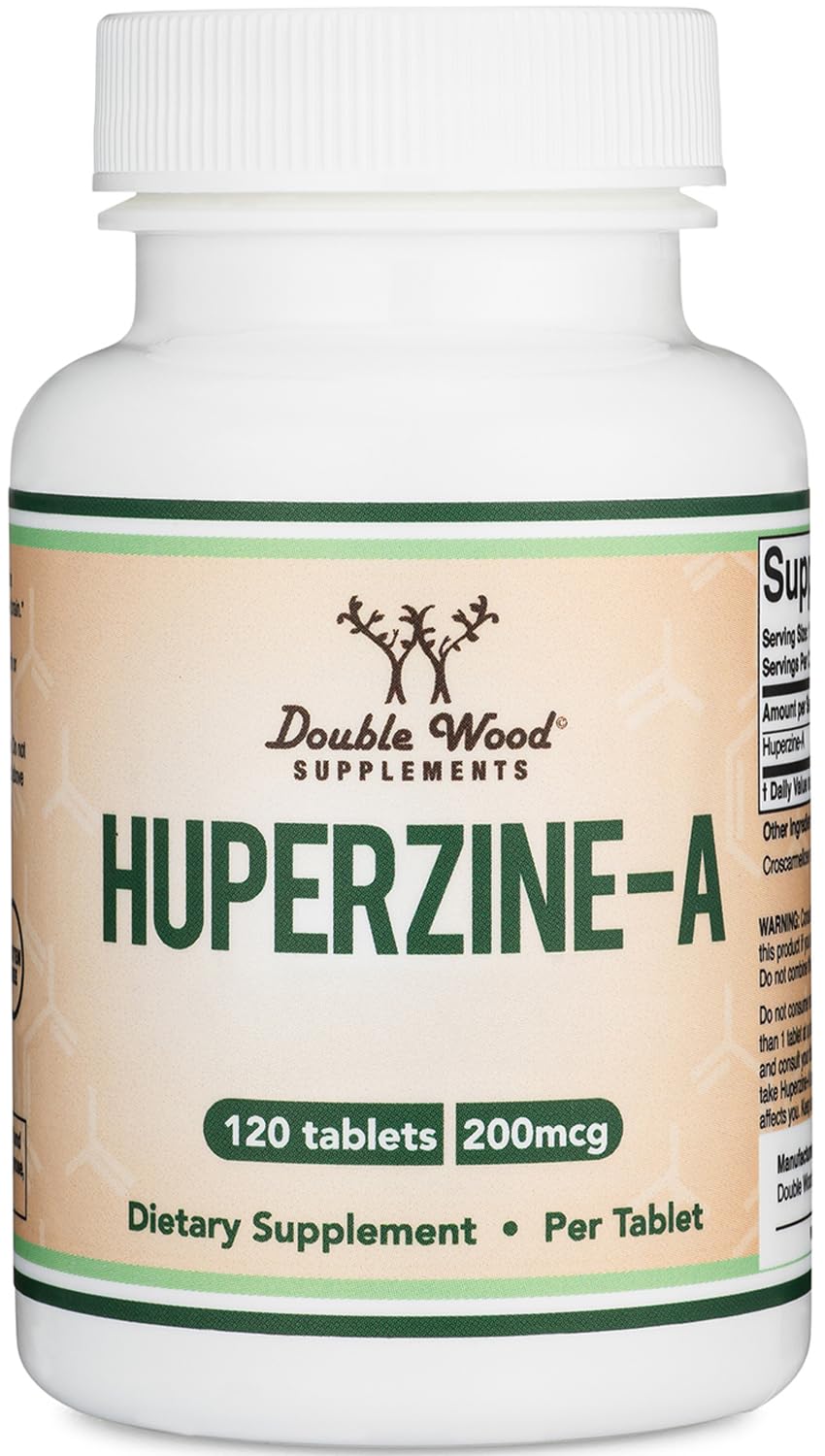 Double Wood Huperzine A frasco con tabletas 200 mcg para memoria y foco