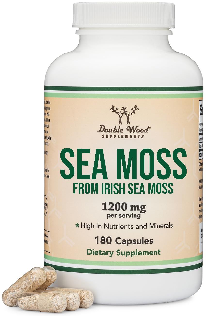 Botella de Double Wood Irish Sea Moss para apoyo diario de minerales.