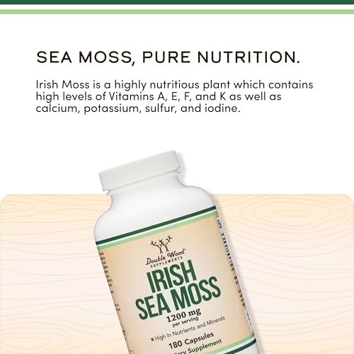 Ingredientes clave de Double Wood Irish Sea Moss destacados en la etiqueta.