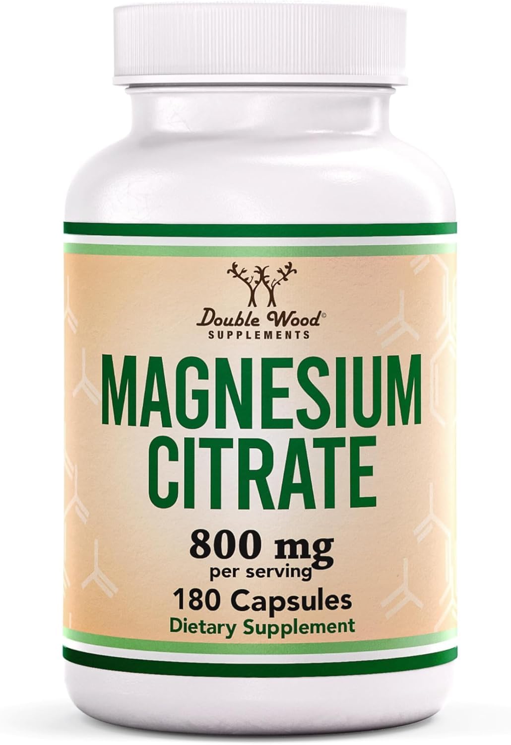 Double Wood Magnesium Citrate 800mg: botella con cápsulas para uso diario