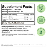 Etiqueta clara de Double Wood Magnesium Citrate 800mg con indicaciones de uso