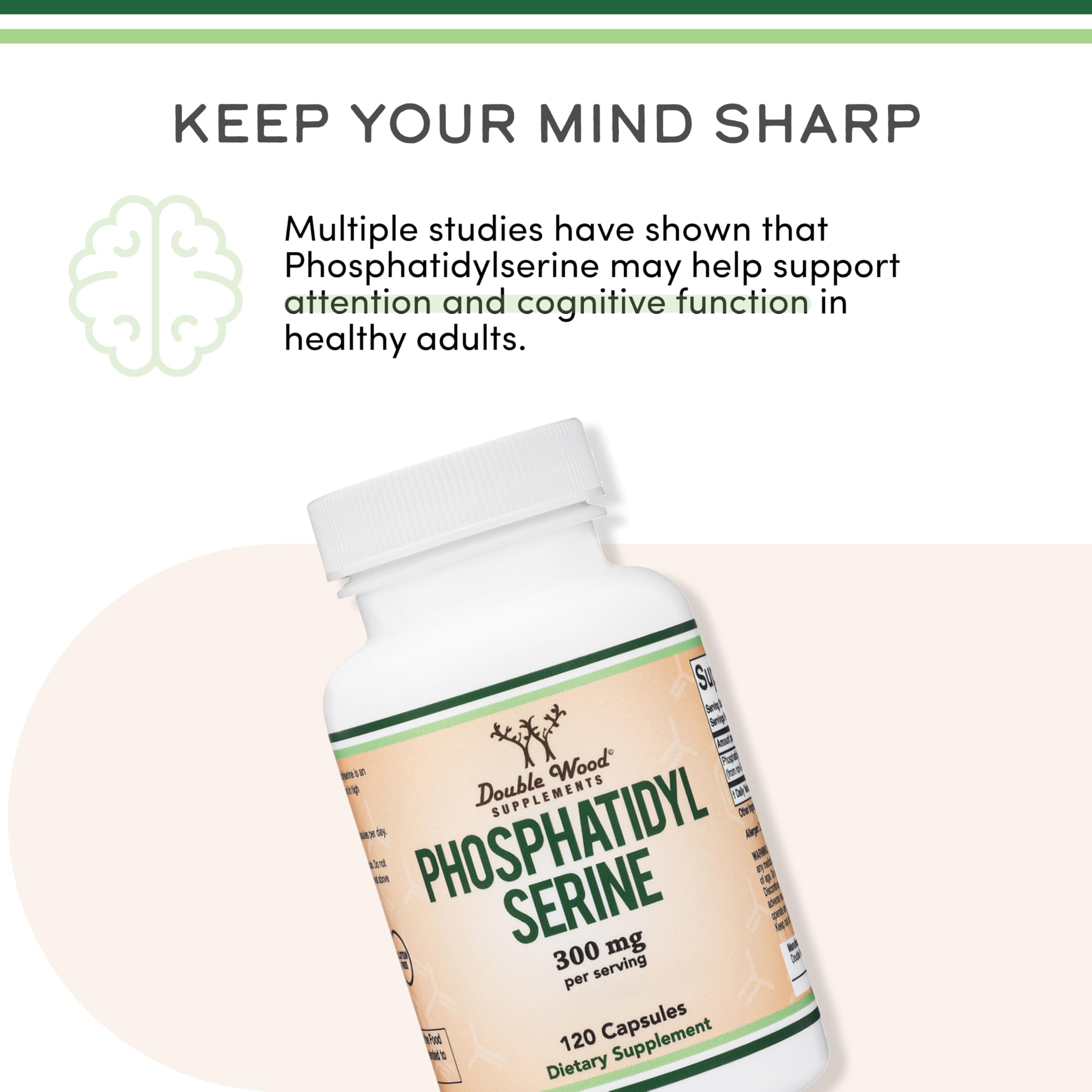 Double Wood fosfatidilserina 300 mg, consumidor disfrutando suplemento para claridad diaria.
