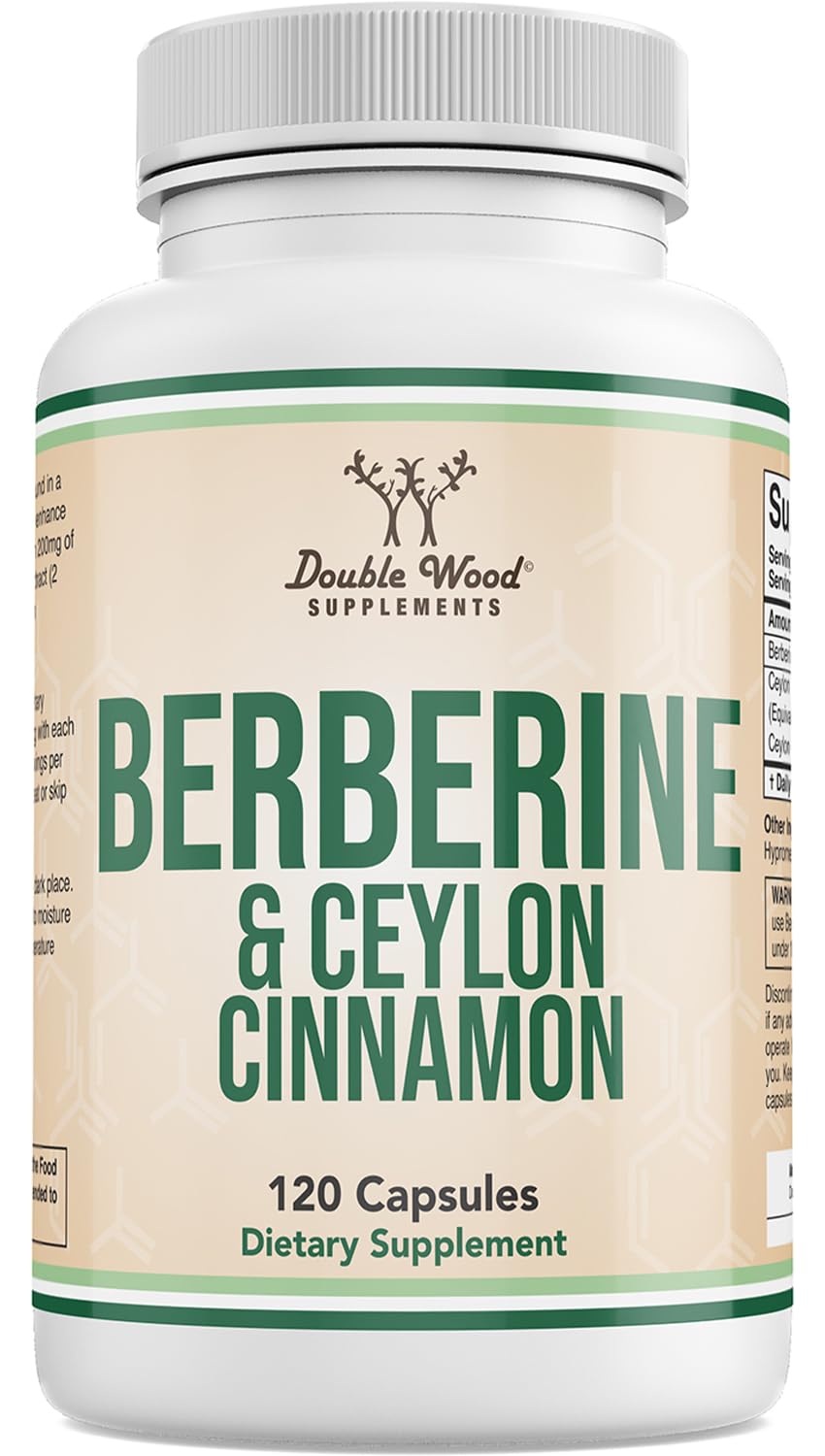 Double Wood Berberina con canela Ceilán, cápsulas, posible apoyo al metabolismo saludable.