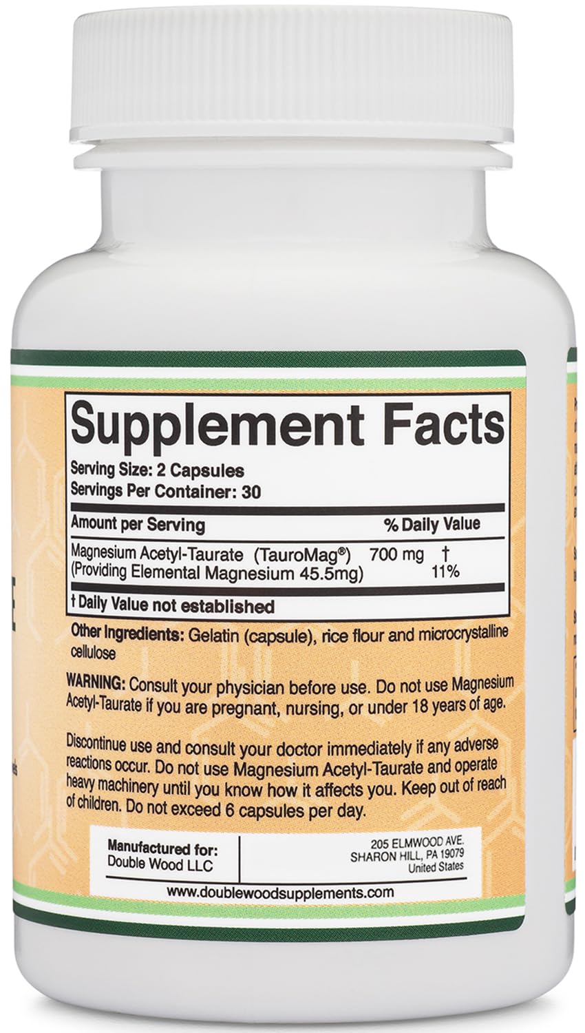 Bote de Double Wood Supplements con Magnesium ATA MG en un diseño claro