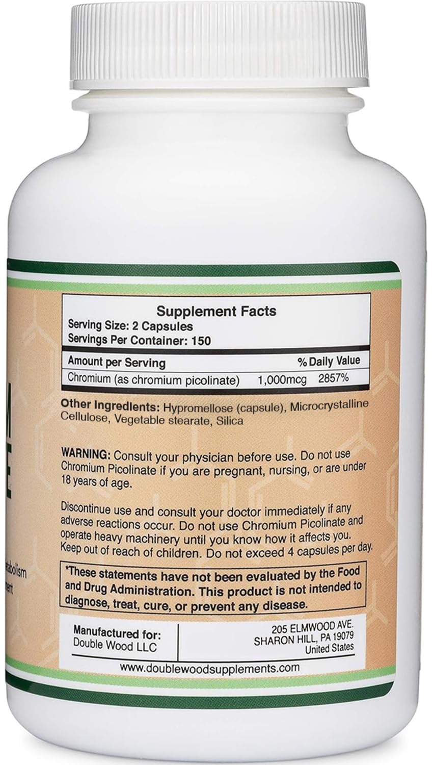 Double Wood Supplements, vertido de cápsulas de cromo-picolinato para dosis diaria