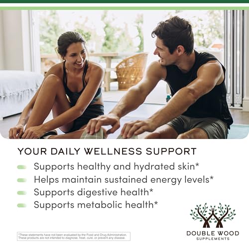 Double Wood Supplements etiqueta muestra nutrientes clave para bienestar diario.