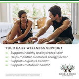 Double Wood Supplements etiqueta muestra nutrientes clave para bienestar diario.